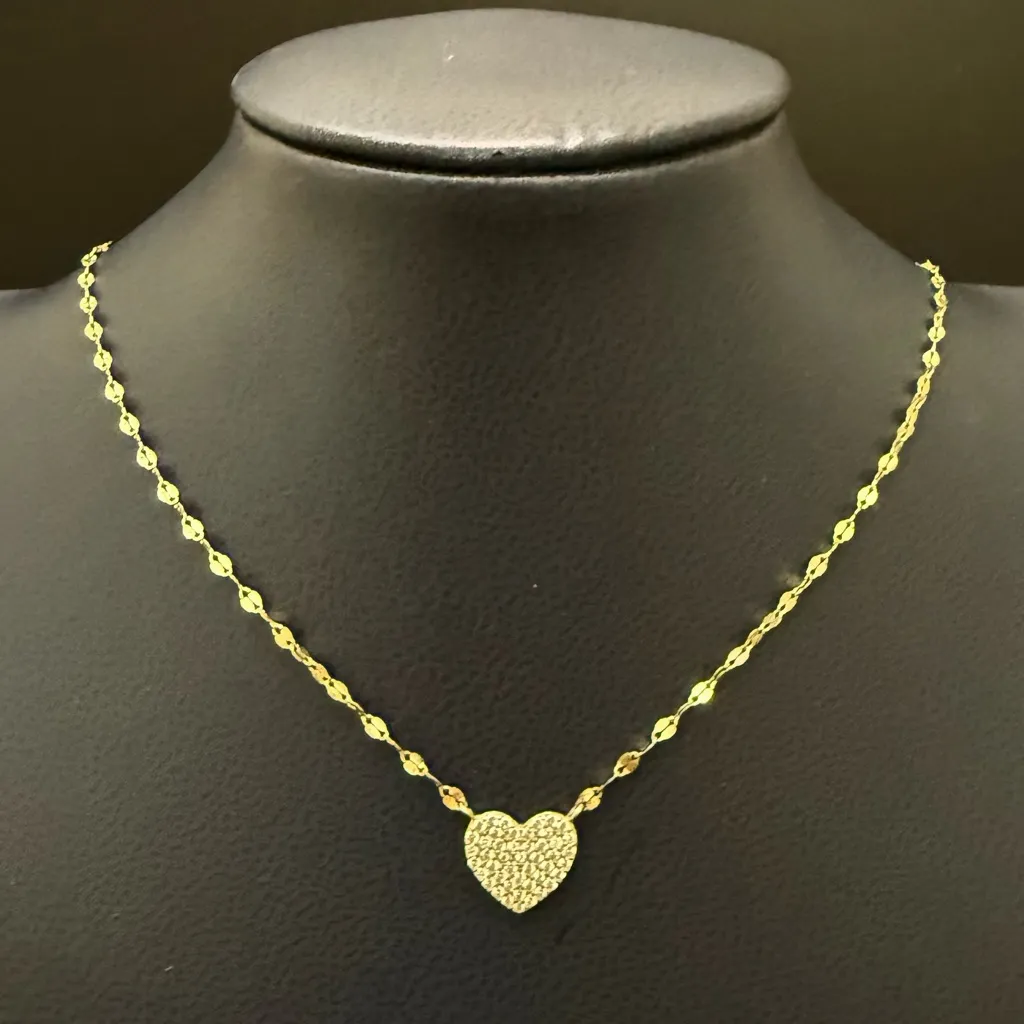925 Gold Over Silver Vermeil Pave Heart Pendant Twisted Chain Necklace 2.2g. - Image 3