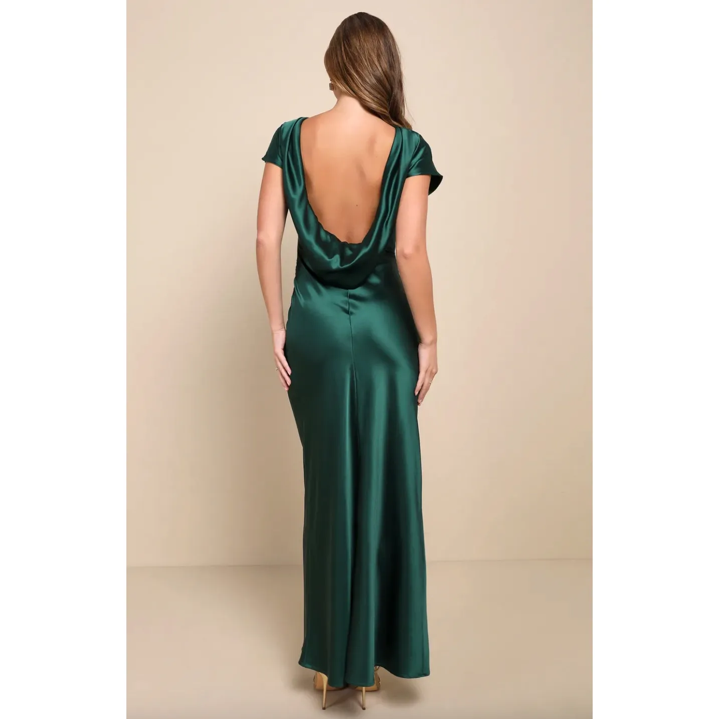 Lulus Captivating Presence Forest Green Satin Cowl Back Maxi Dress Formal XL NWT - Image 2