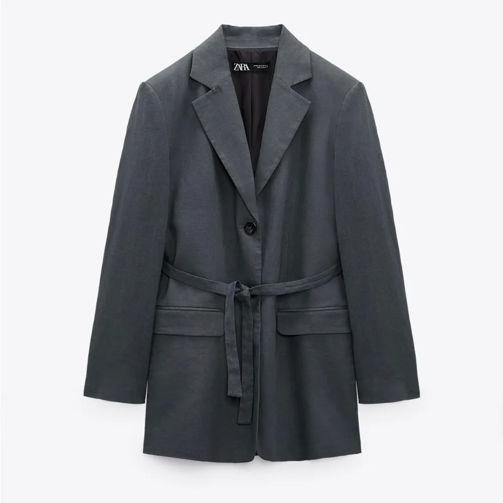 ZARA New Gray Linen Blend Belted Lapel Collar Long Sleeves Blazer Size S 2753129 - Image 9