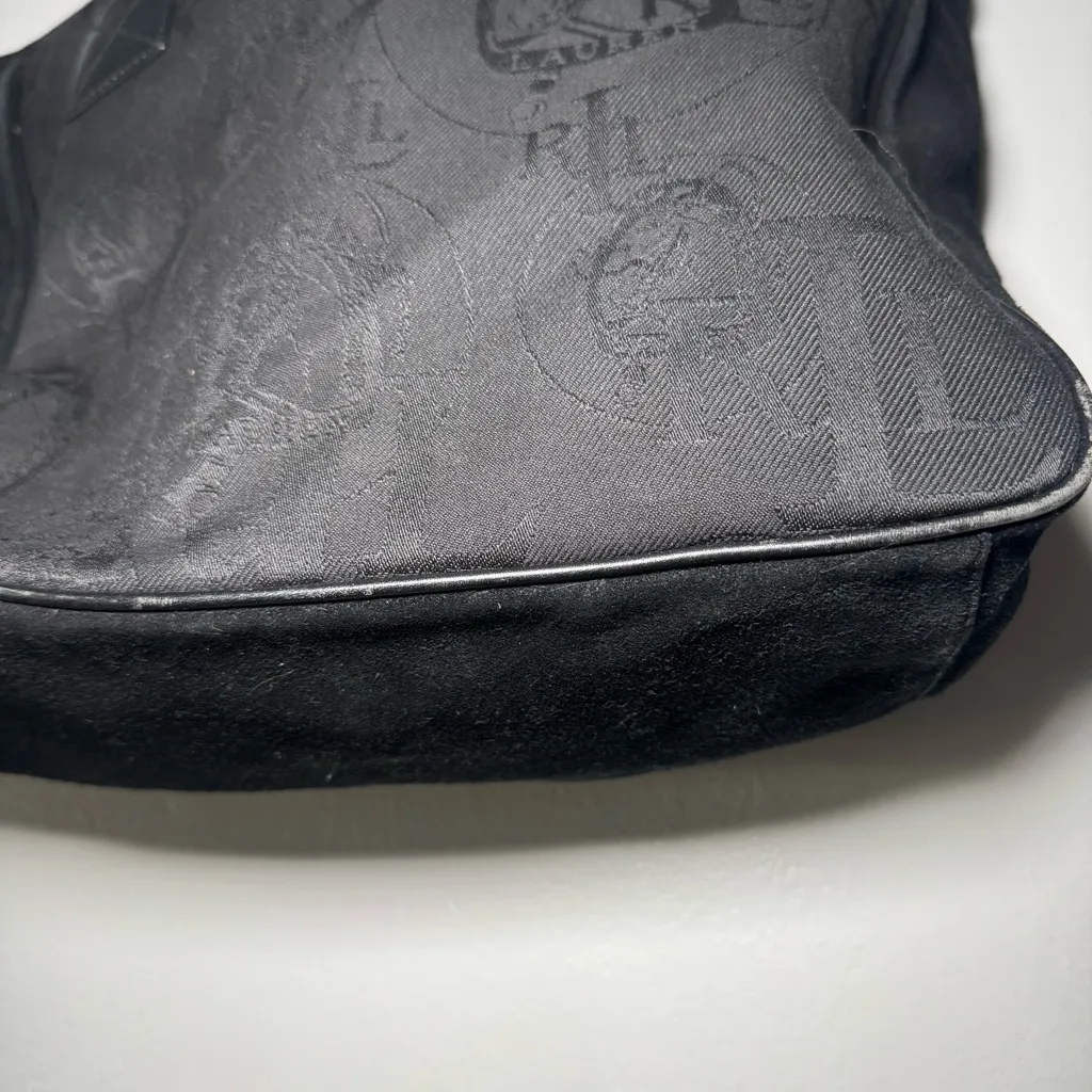 Women's Ralph Lauren Graphic Leather & Canvas‎ Tote Designer Bag Black - Image 3