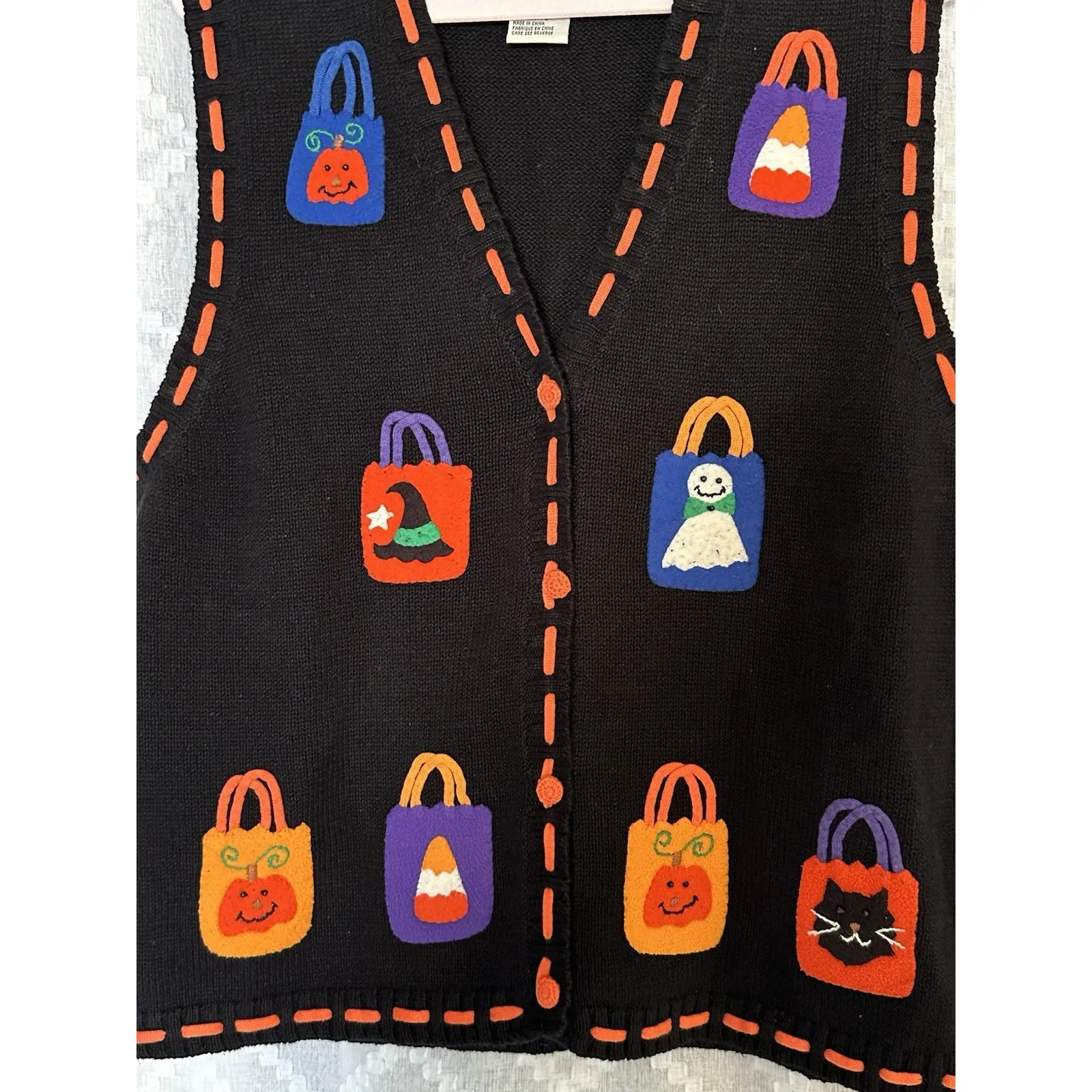 Vintage Mandalay Bay Halloween Sweater Vest Womens XL Black Cotton Blend Pumpkin - Image 4