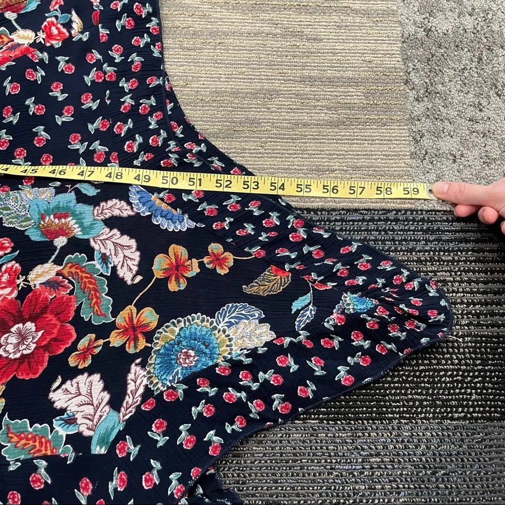 Bila Dress Sleeveless Handkerchief Hem Navy Floral Print Boho Cottagecore Blue - Image 15