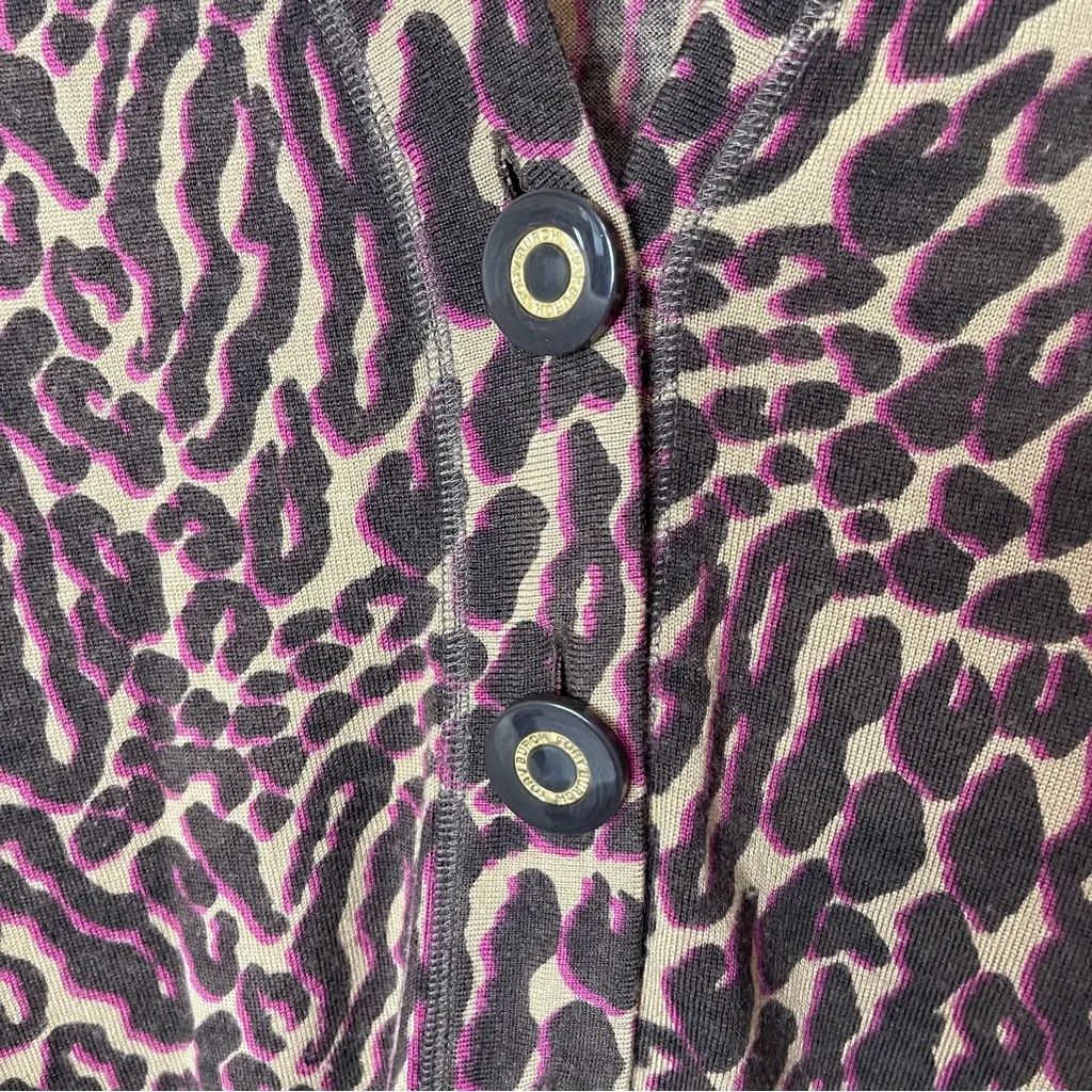 TORY BURCH Lightweight Merino Wool Leopard Print Button-Up Cardigan, Small - Image 6