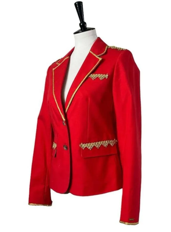 Tommy Hilfiger Blazer Military Style 2 Button Red Gold Braiding Women’s Size 6 - Image 4
