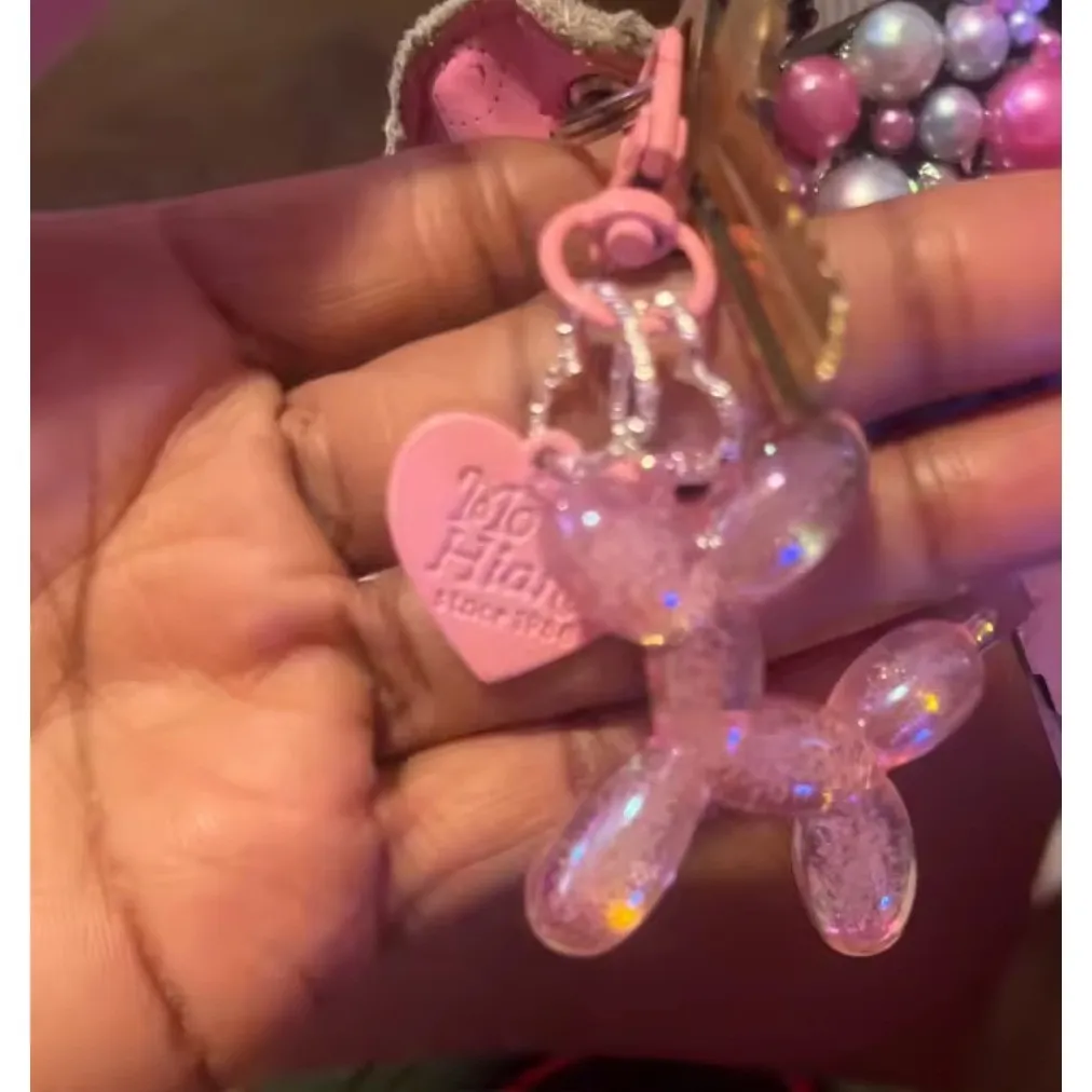 NEW Silver Balloon Dog Keychain Heart Charm Keyring Cute Y2K‎ - Image 7