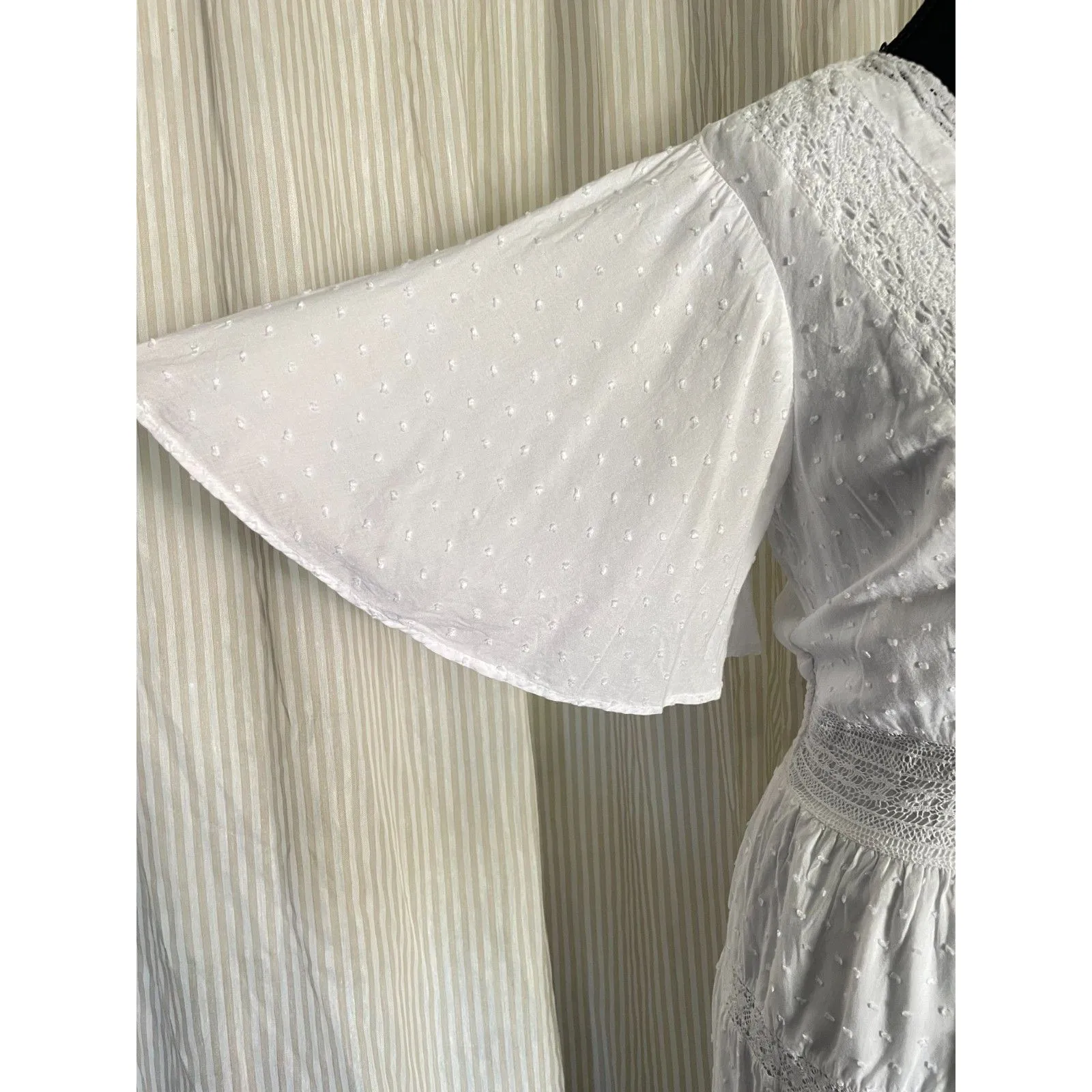 INC White Swiss Dot Boho Midi Dress Womens L Lace Tiered Cottagecore Prairie Size L - Image 5