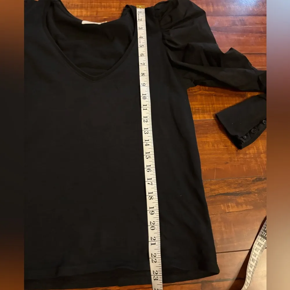 Nation ltd Jenna Cuffed Combo Tee In Jet Black v neck long sleeve blouse medium - Image 13