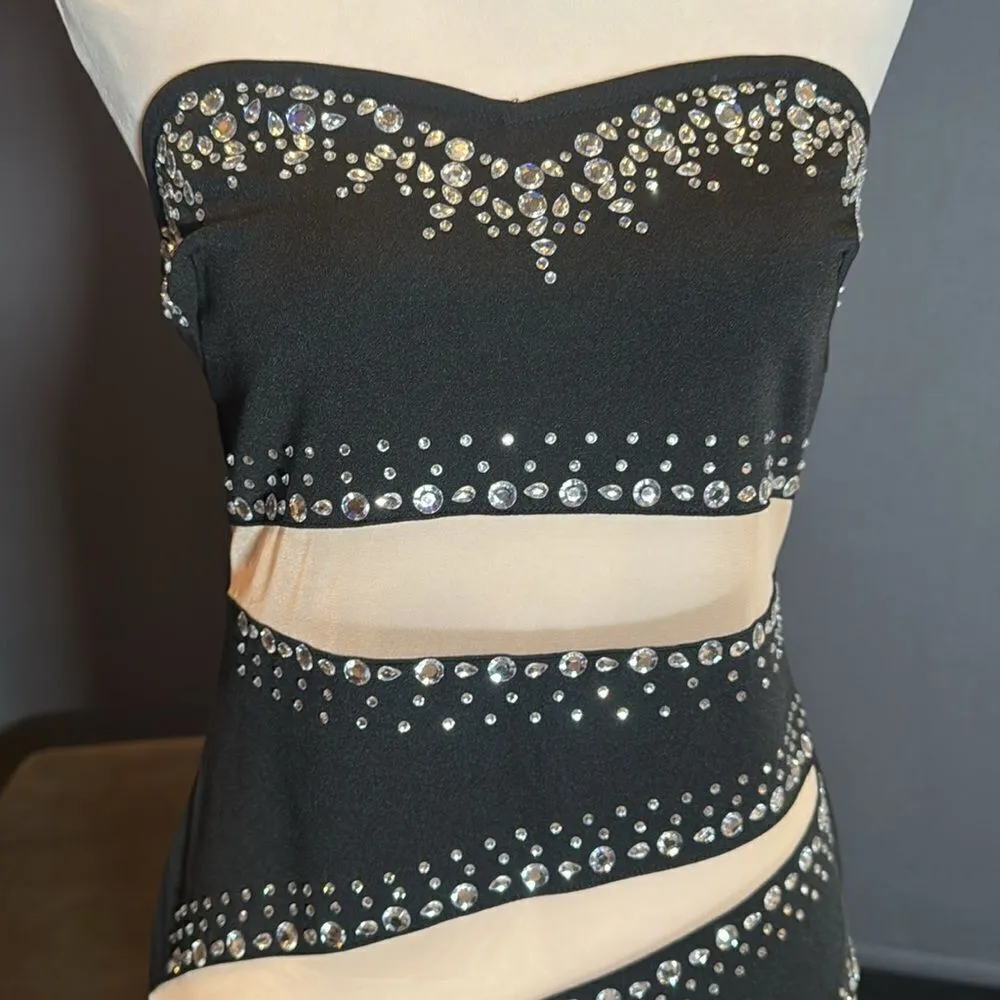 Women’s Strapless Mesh Paneled BodyCon Dress Silver Rhinestone Detail Size M NEW Black Size M - Image 2