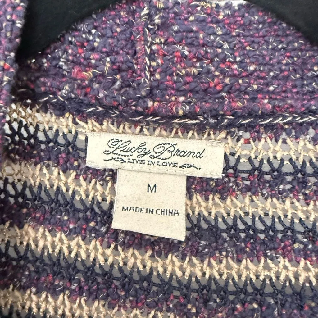 Lucky Brand Women’s Medium Purple Striped Cardigan Sweater - Image 2