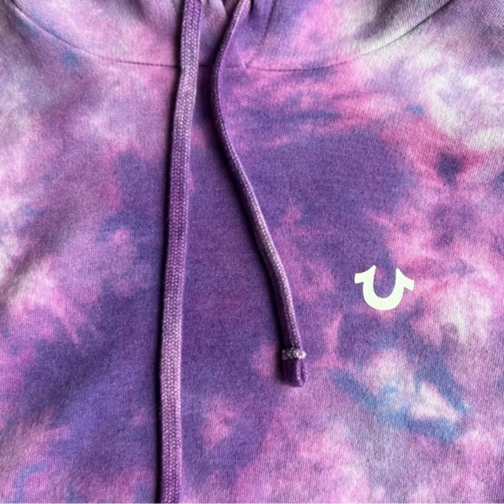 True Religion Cropped Tie Dye Watercolor Hooded Sweatshirt  Pullover Sz XS - Image 8