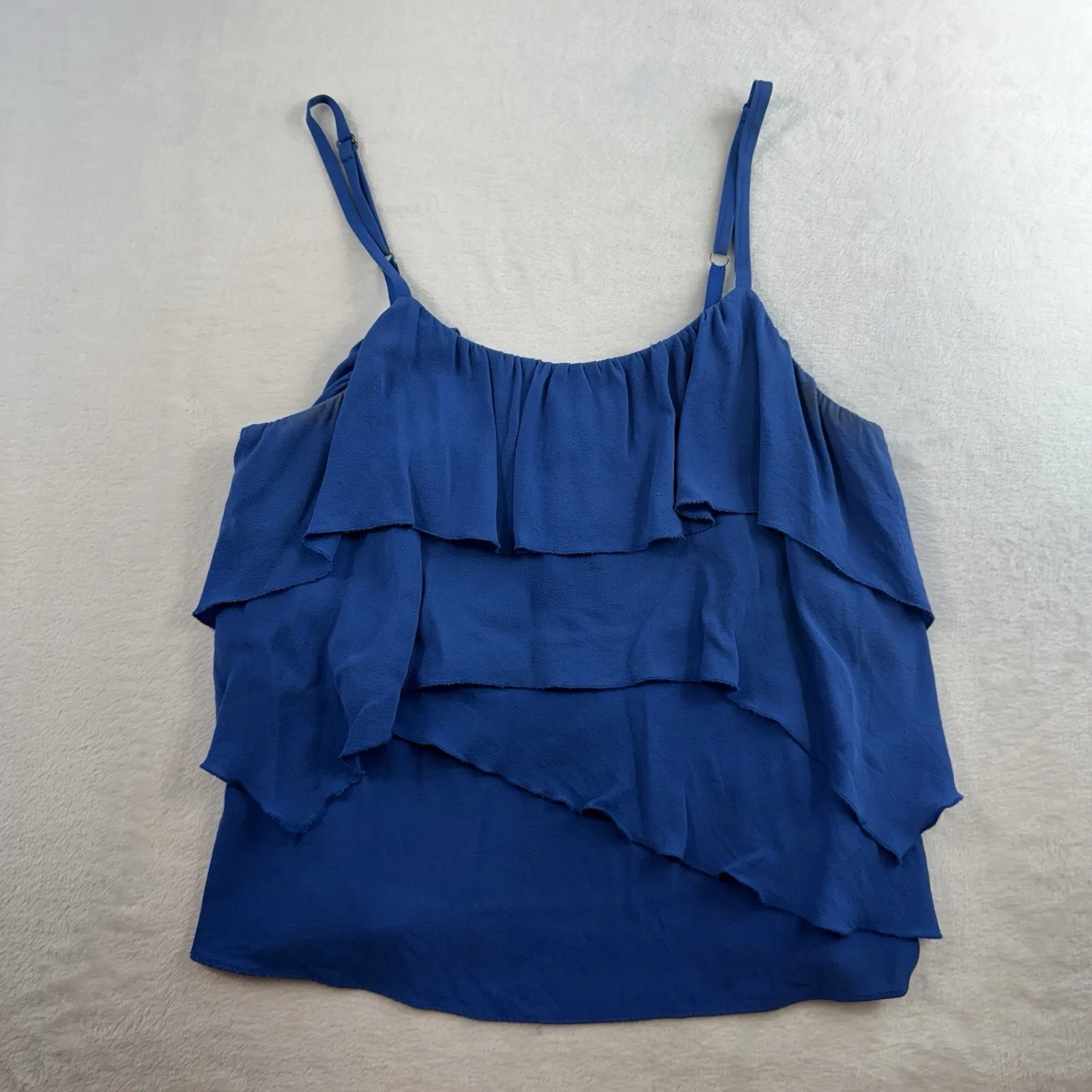 ALICE + OLIVIA S Small Silk Ruffled Tiered Layered Top Cami Flowy Royal Blue - Image 3