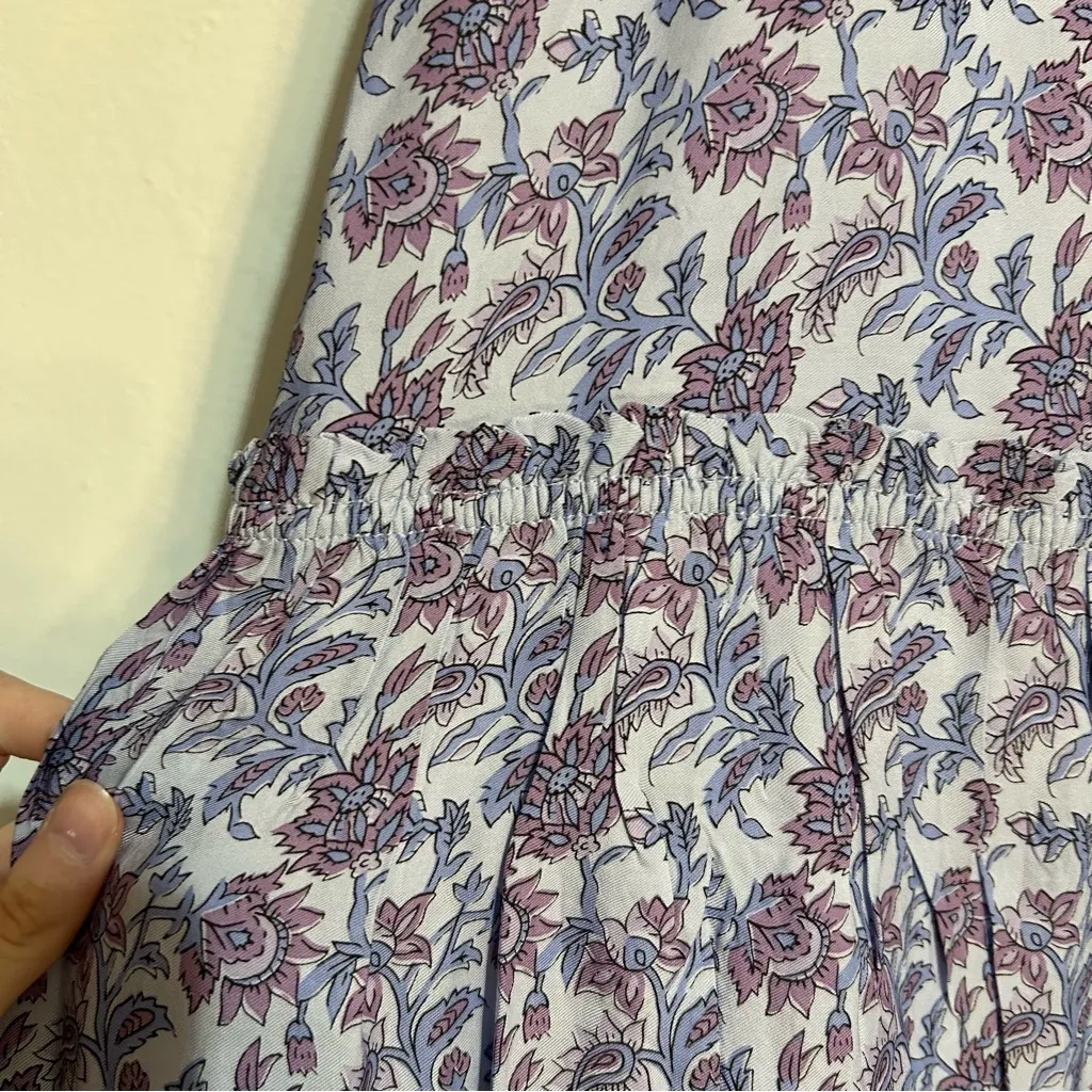 J. Crew Tiered Tie-Waist Midi Dress in Dusty Periwinkle Block Print Size Medium - Image 4