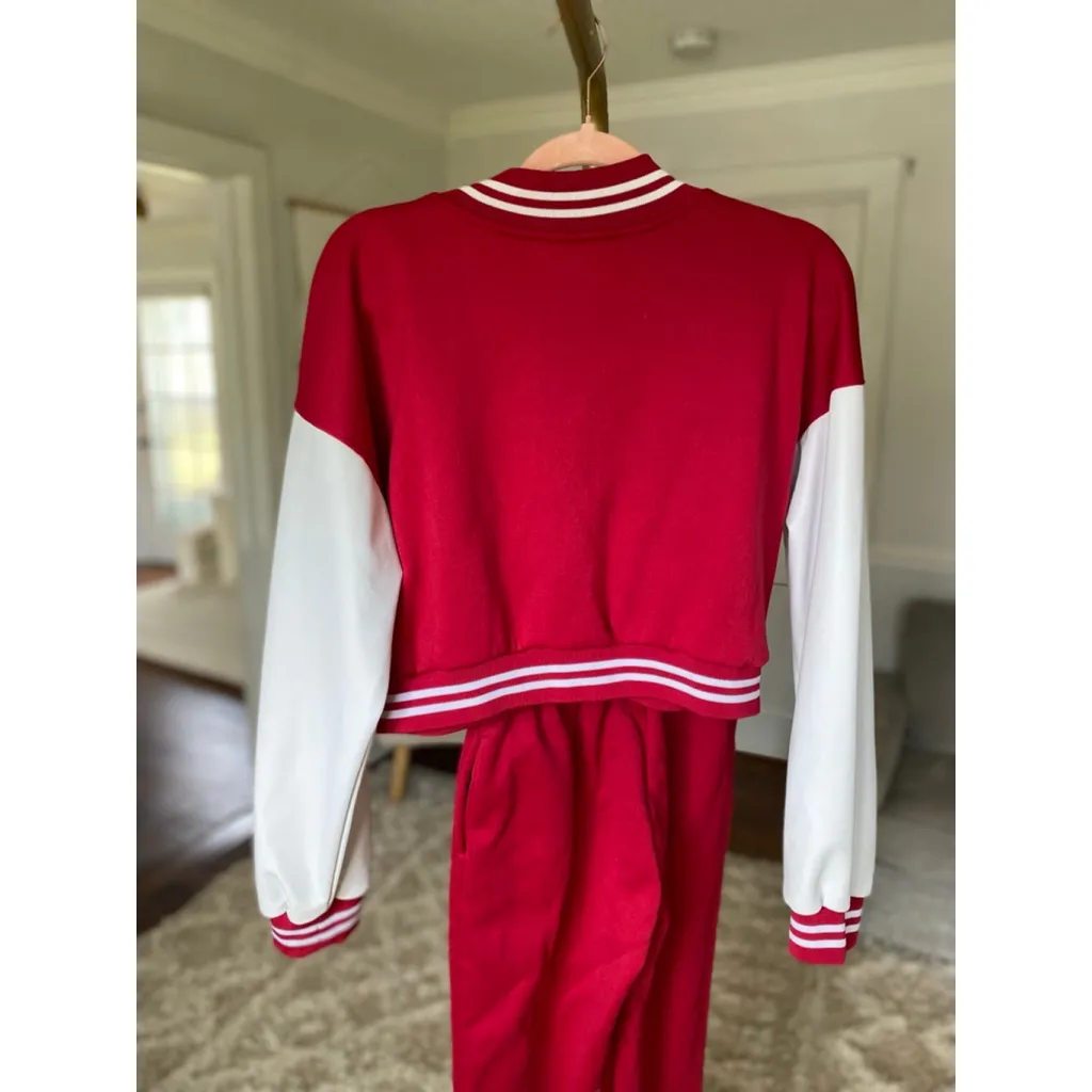J&K Varsity Lounge Set Red White Letterman L Jogger Jacket College TikTok Sport - Image 3