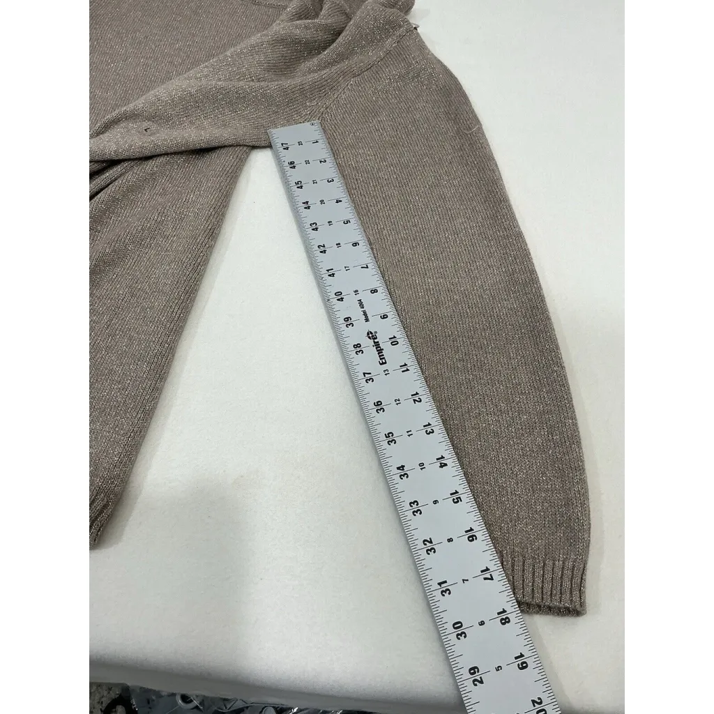Womans Ny & Co Beige Gold Matellic Long Sleeve Pullover Sweater Accents Large - Image 8