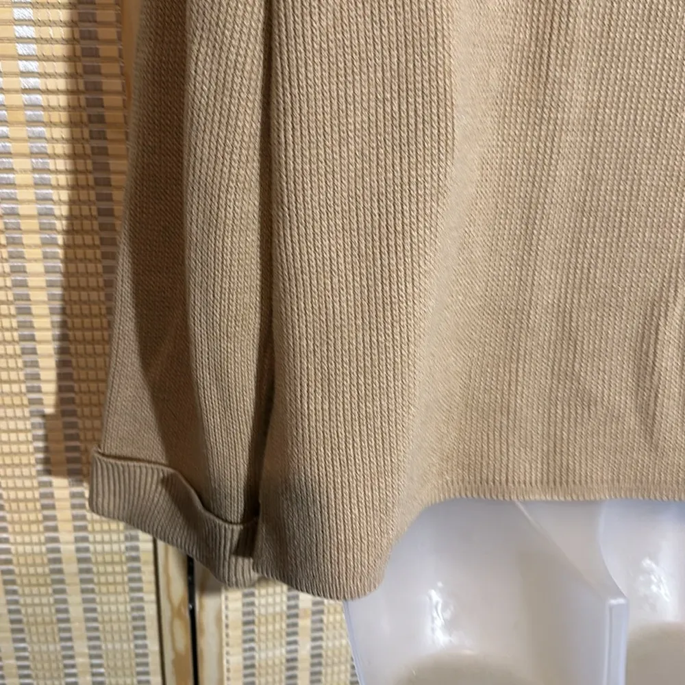 Ms Casuals Vintage 1990s Tan Mock Turtleneck Loose Knit Cardigan Sweater Small - Image 13