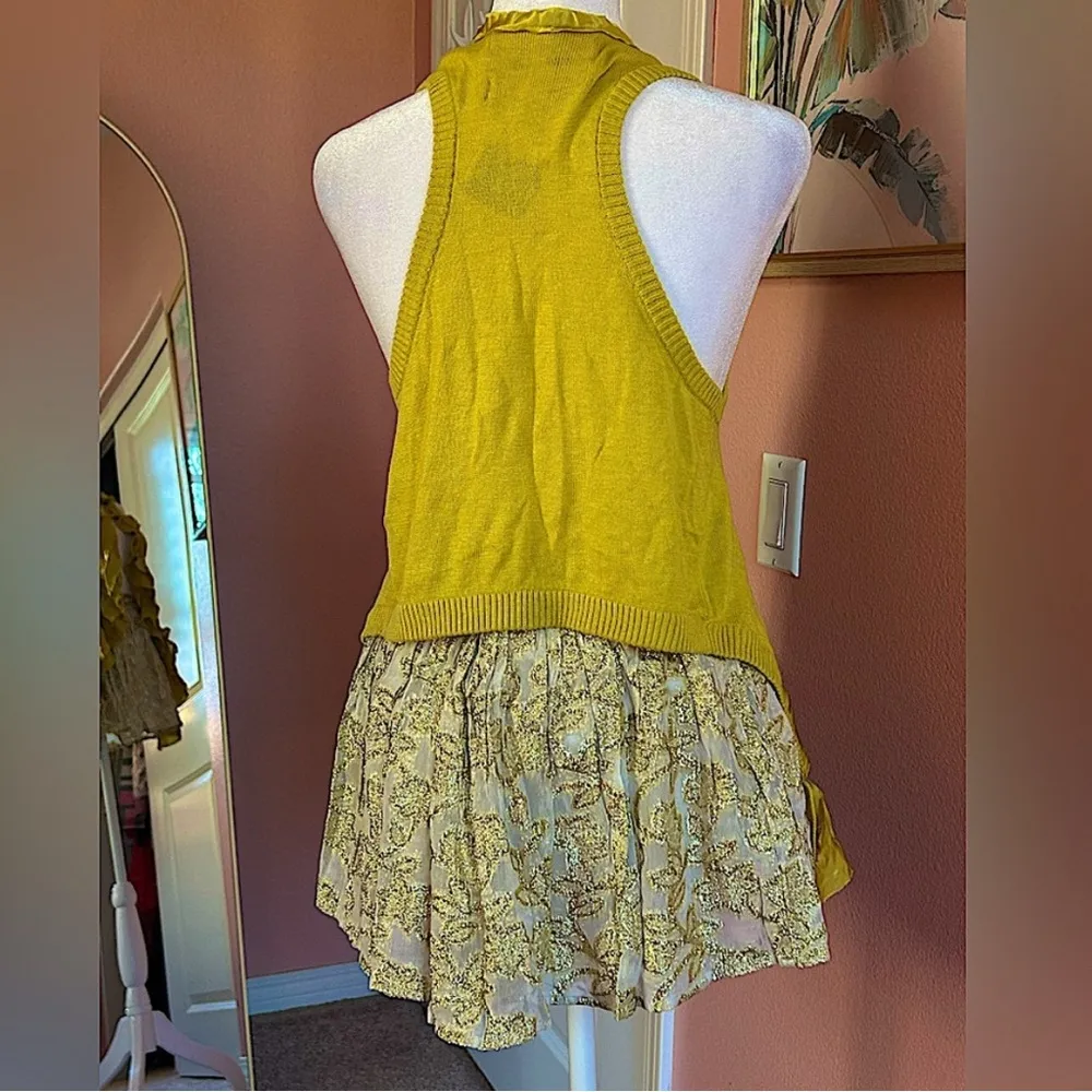 VTG Y2K Abercrombie & Fitch floral gold shiny  Xmas ruffle Mini Skirt logo NWT S - Image 10