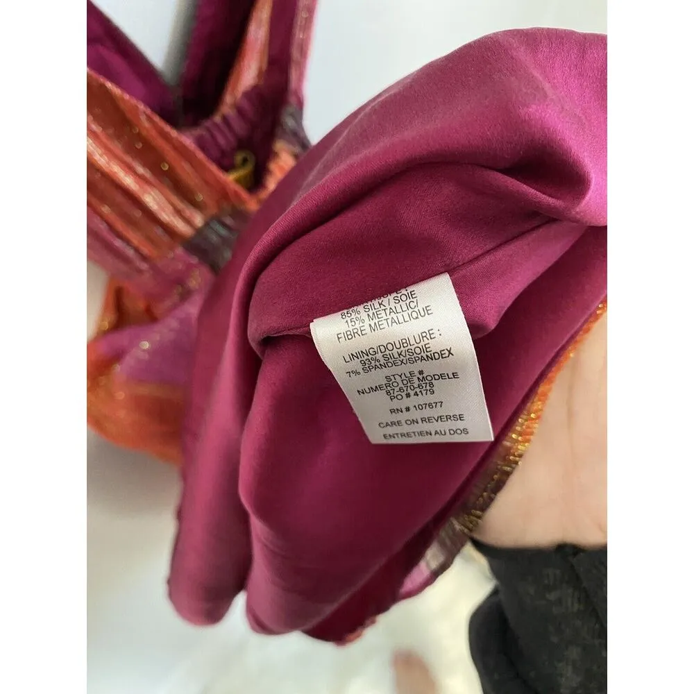 Alice + Olivia Ombre Low V-neck Mini Dress Pink Purple Red Silk Metallic GUC S - Image 8