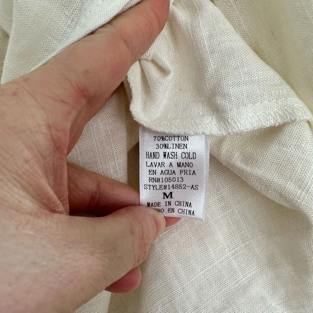 Altar’d State Women’s White Medium Linen Blend Tassel Strapless Blouse - Image 4