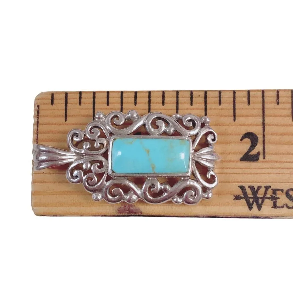 925 Sterling Silver Scroll Frame Turquoise Pendant - Image 4