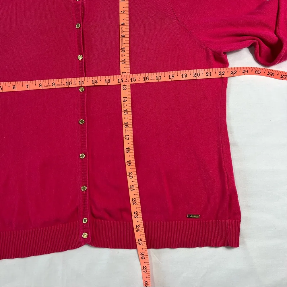 Calvin Klein Women's XL Pink Cardigan 100% Cotton Gold Buttons Long-Sleeve Shirt - Image 4