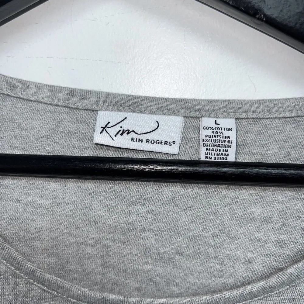 Kim Rogers Womens Reindeer Dog Christmas T-shirt Size L Gray Appliqued Studs New - Image 3