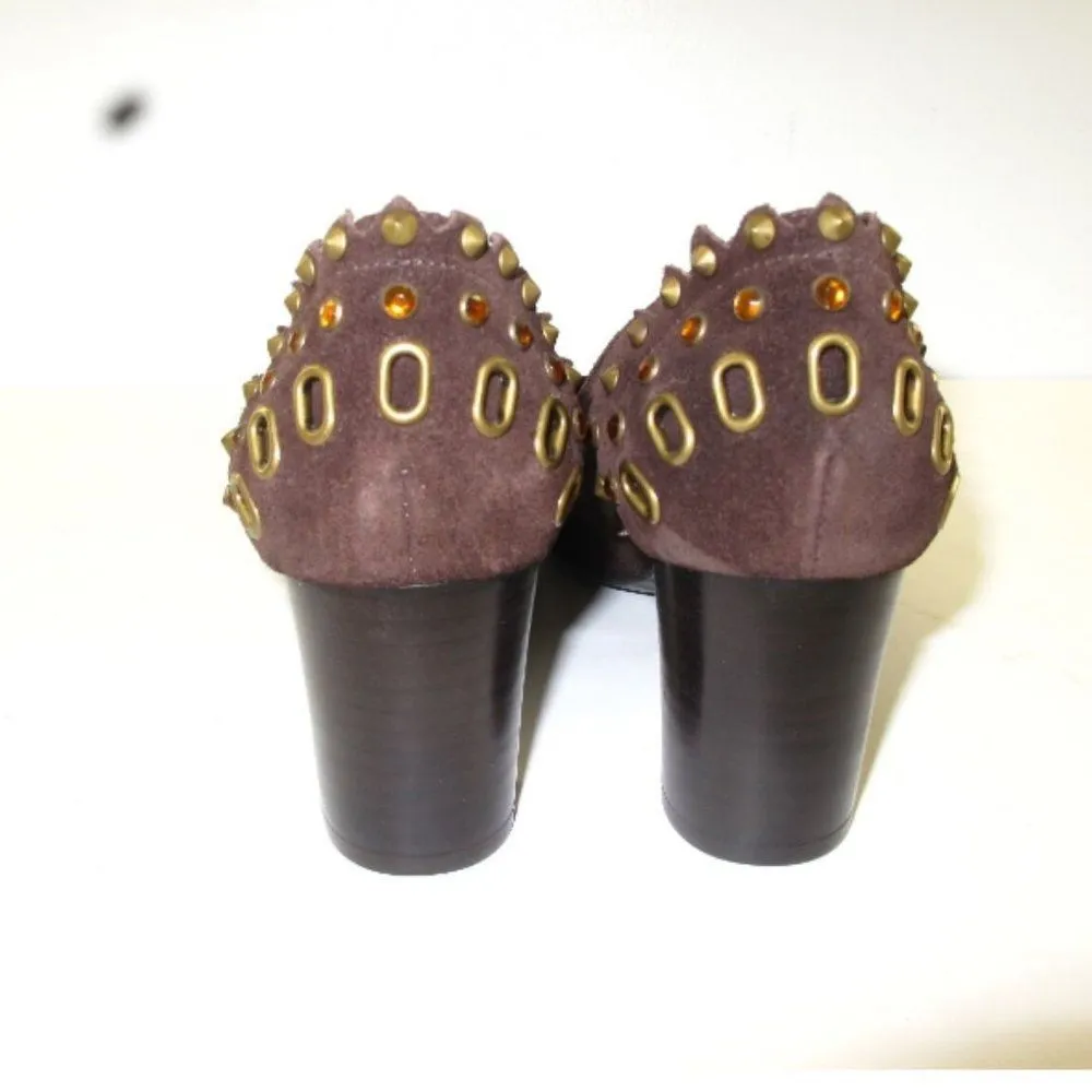 Van Eli 'Wellina' Studded Brown Suede Stack Pump Size 7.5 - Image 7