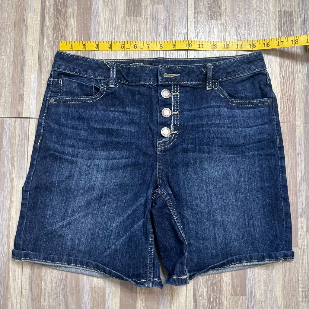Simply Vera Wang Dark Blue Denim Shorts with Button Fly Women’s Size 10 - Image 4