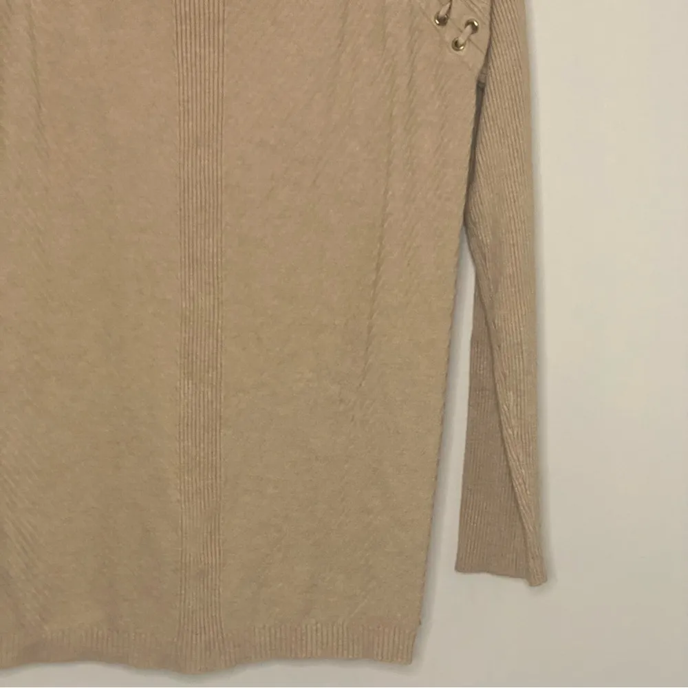 Women's Calvin Klein Ribbed Gold Grommet Long Sleeve Sweater Tan  Size Medium - Image 4