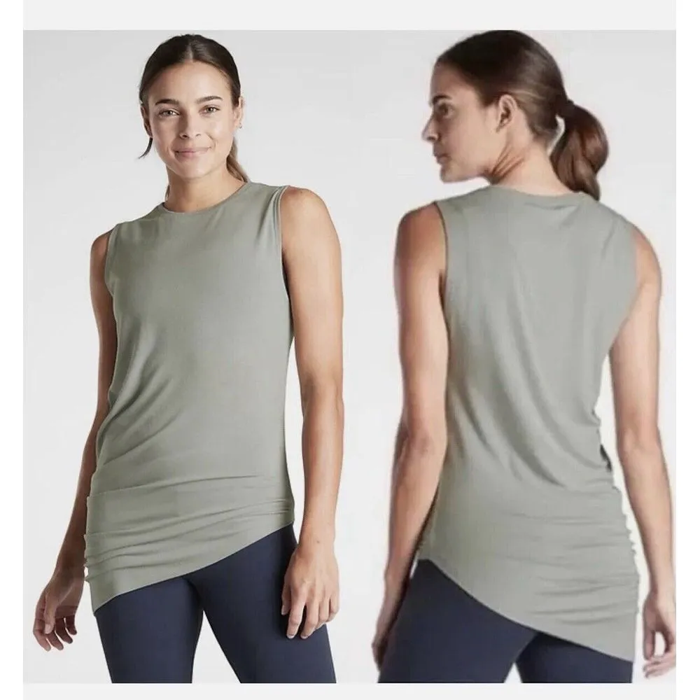 Athleta Cloudlight Restore‎ Tank Womens Size Small Sage Asymmetrical - Image 2