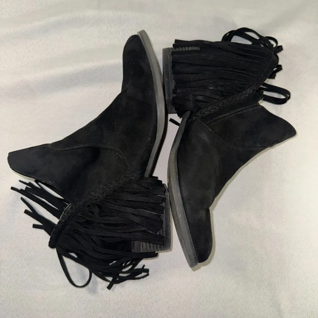 Not Rated - Black Faux Suede Fringe Booties Womens Size 11 Western Concert Sexy - Image 6