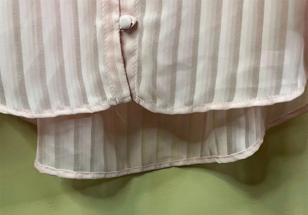 Free People Vintage  Boho Women's Medium Pink Sheer V-Neck Blouse Long Sleeve Top - Image 6