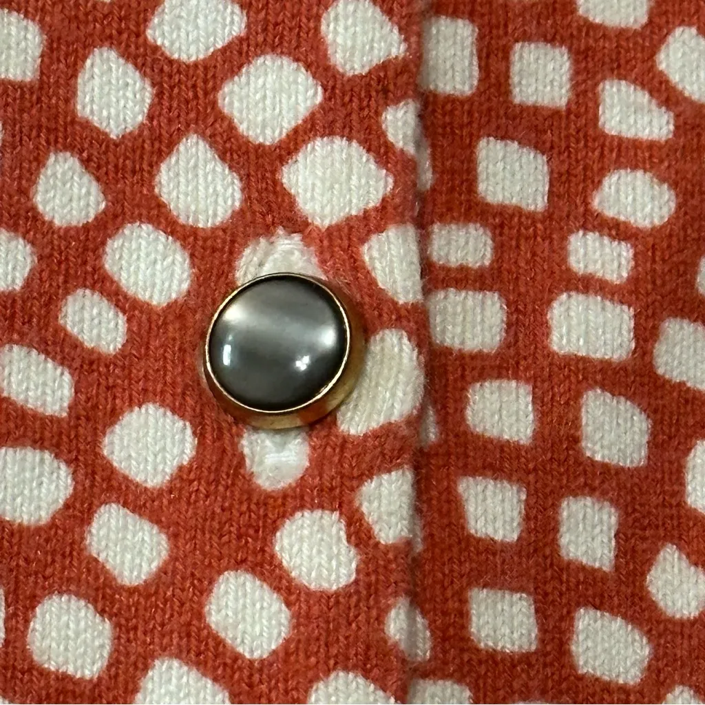 J. McLaughlin Size S Red White Patterned Cotton Blend Button Up Sweater Cardigan - Image 5