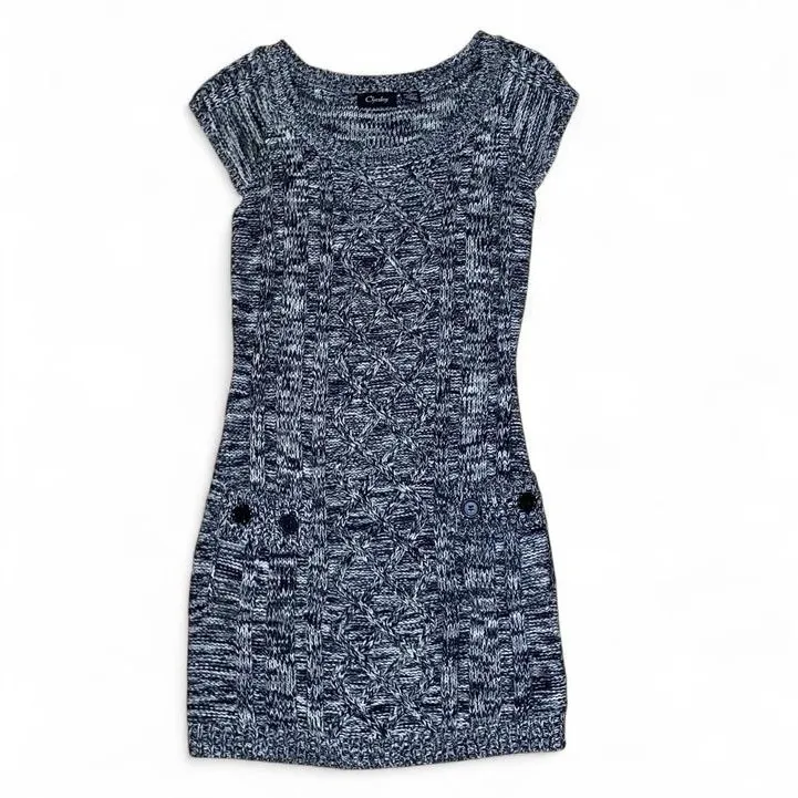 Black, white and gray vintage knit short sleeves mini dress with pockets Black Size M - Image 2