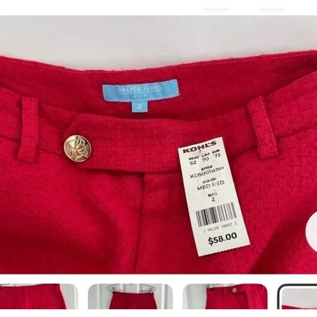 Draper James NWT Women’s  RSVP Red Textured Knit SHORTS Size 2. - Image 2
