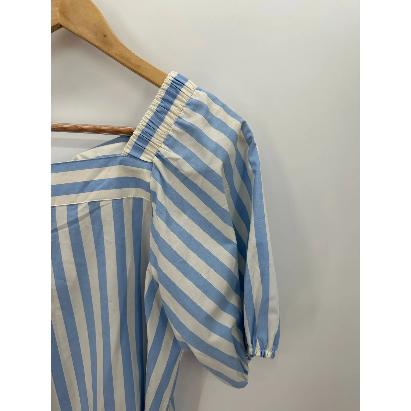 Ann Taylor Women Blue White Stripe Tie Back Square Neck Top Cotton Viscose Sz S - Image 5