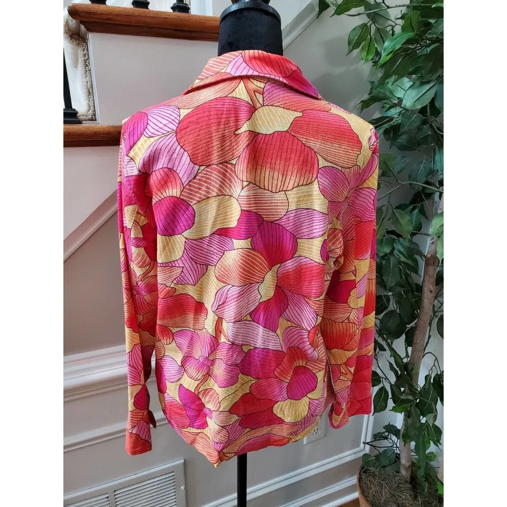 Coldwater Creek Women's Floral Linen Long Sleeve Buttons Front Casual Jacket M - Image 6