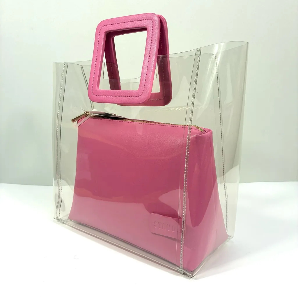 Staud Shirley Transparent Handbag Tote Leather PVC Clear Pink Medium NWT - Image 7