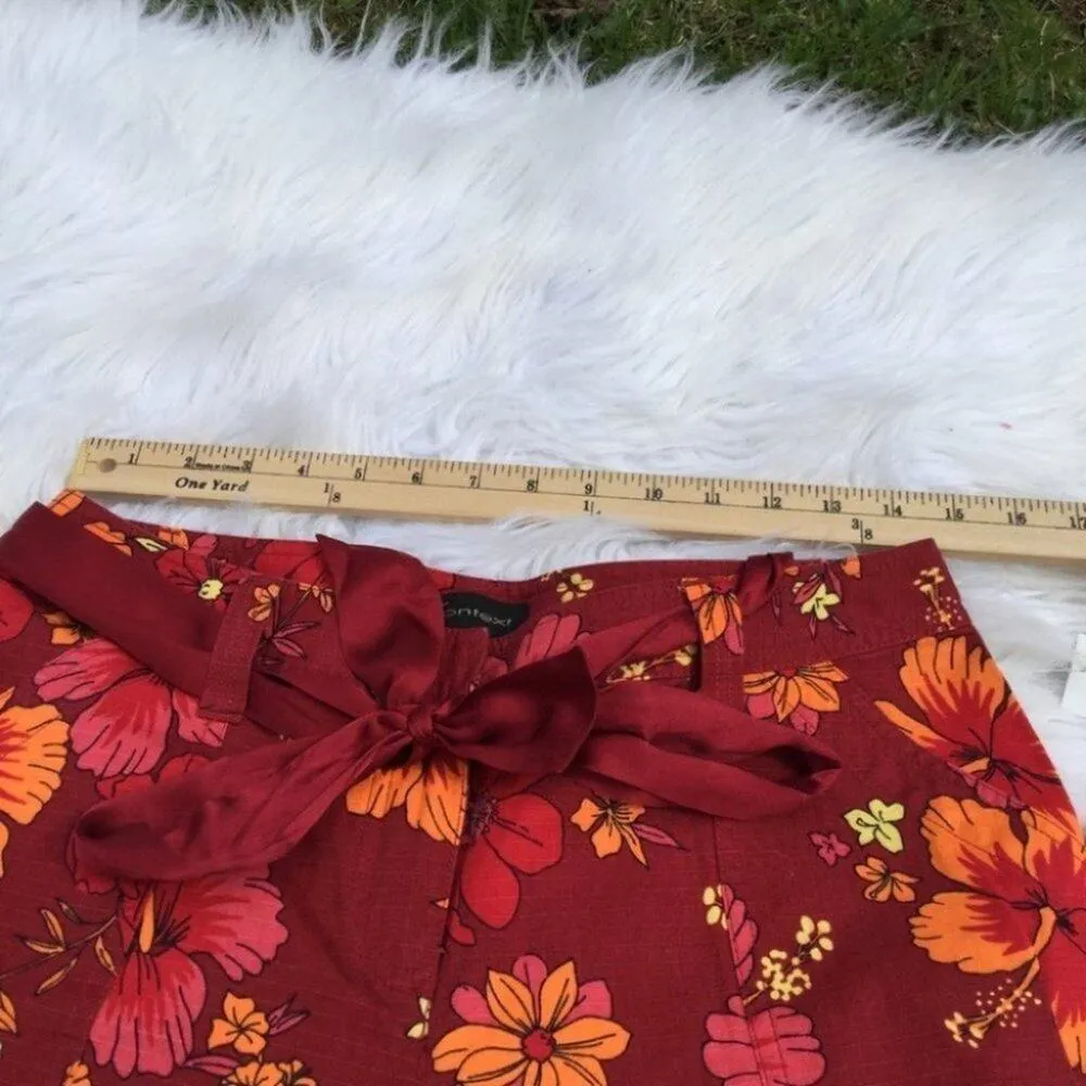 Context Floral Print Red Orange Capri Pants Size 8 Cotton Bright Hawaii Tie Chic - Image 3
