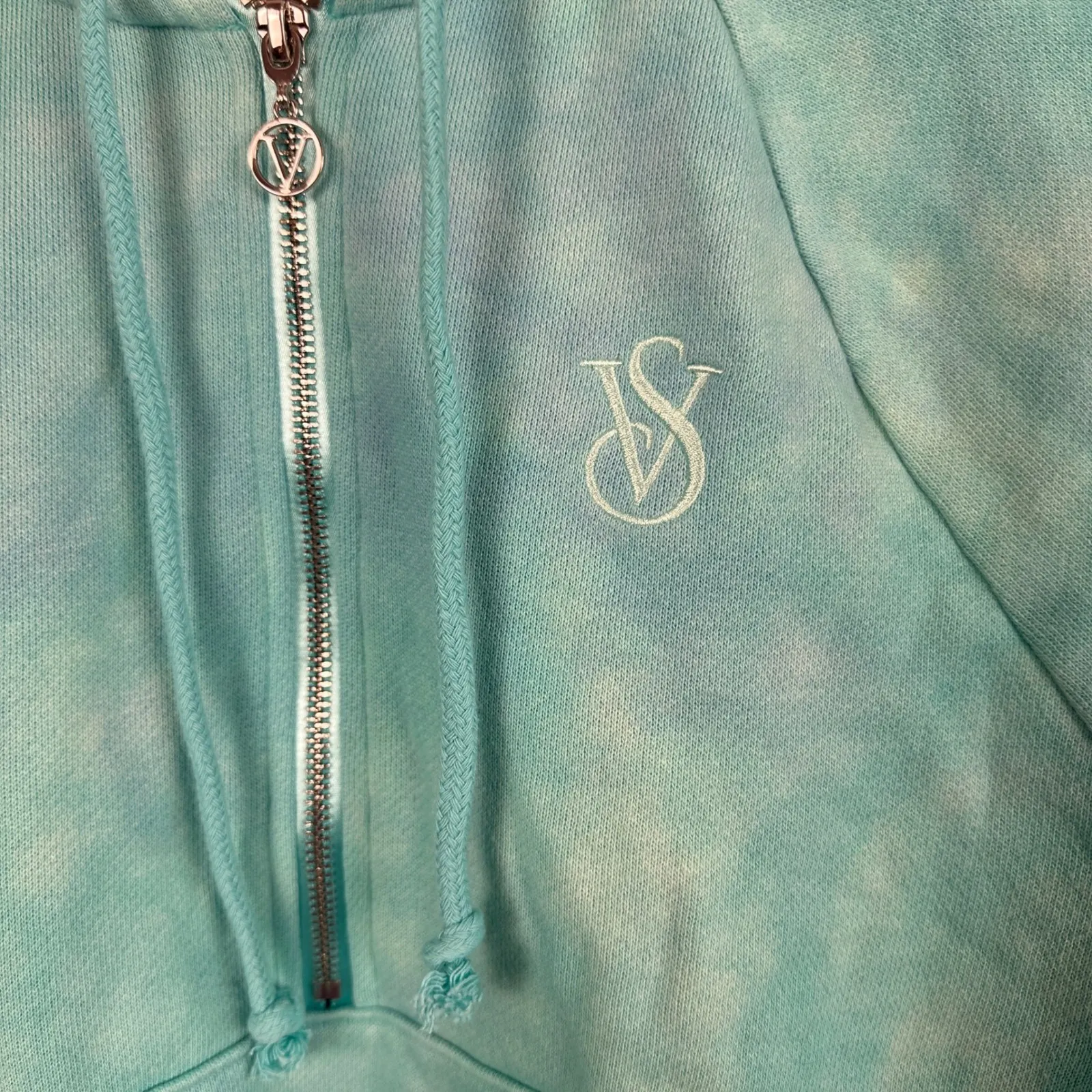 Victoria's Secret Tie Dye Cropped Hoodie Shorts‎ Set Aqua Blue Womens Small P - Image 4