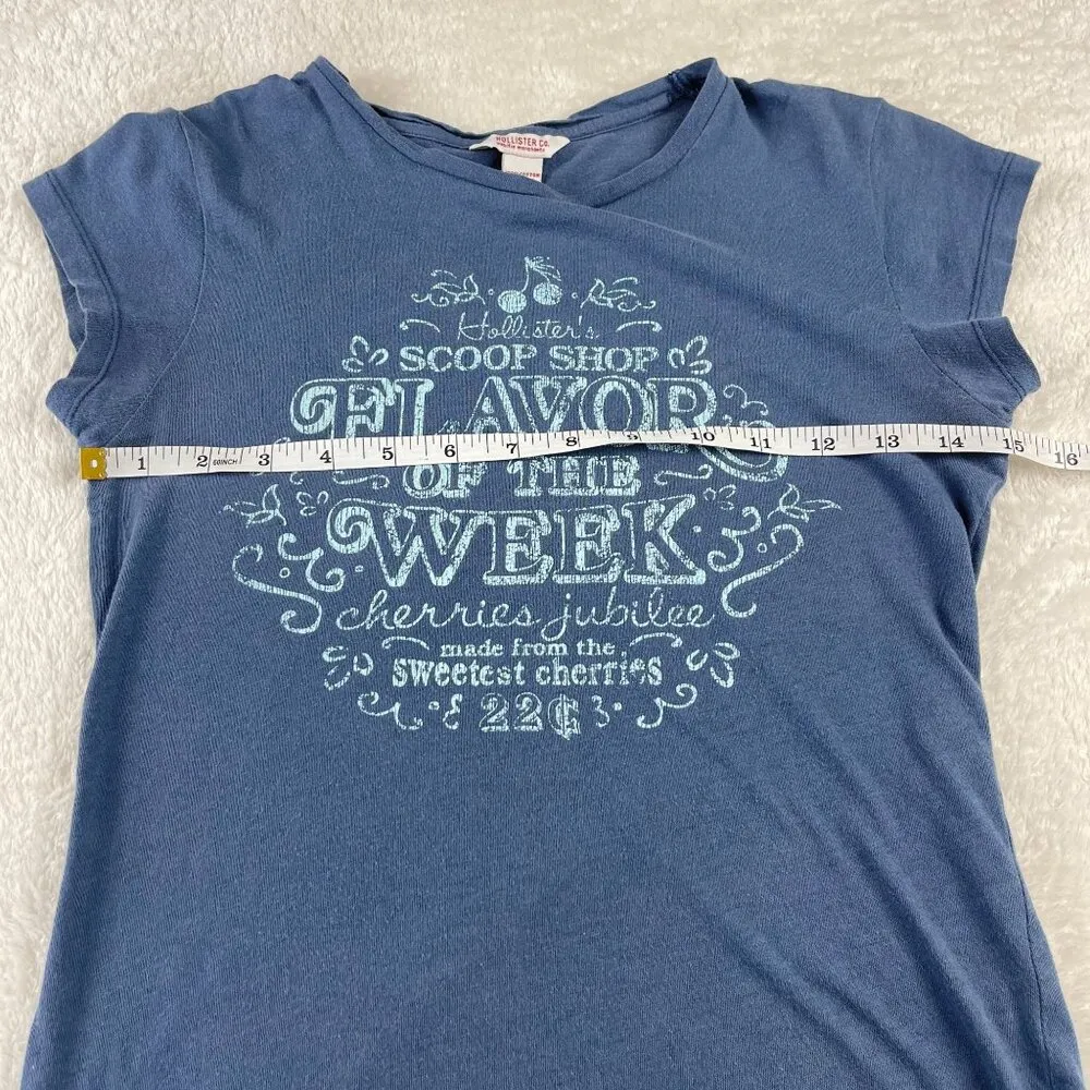 Vintage Hollister Y2K Top Tee Womens M Flavor Of The Week Blue Short Sleeve 2000 - Image 5