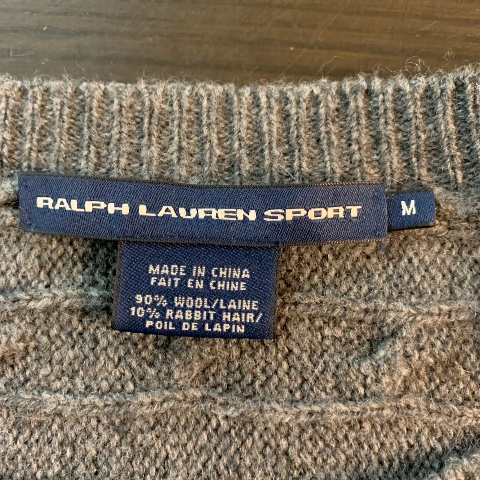 Ralph Lauren Sport Wool Blend Rabbit Gray‎ Cable Knit Crew Neck Sweater Preppy Gray Size M - Image 4