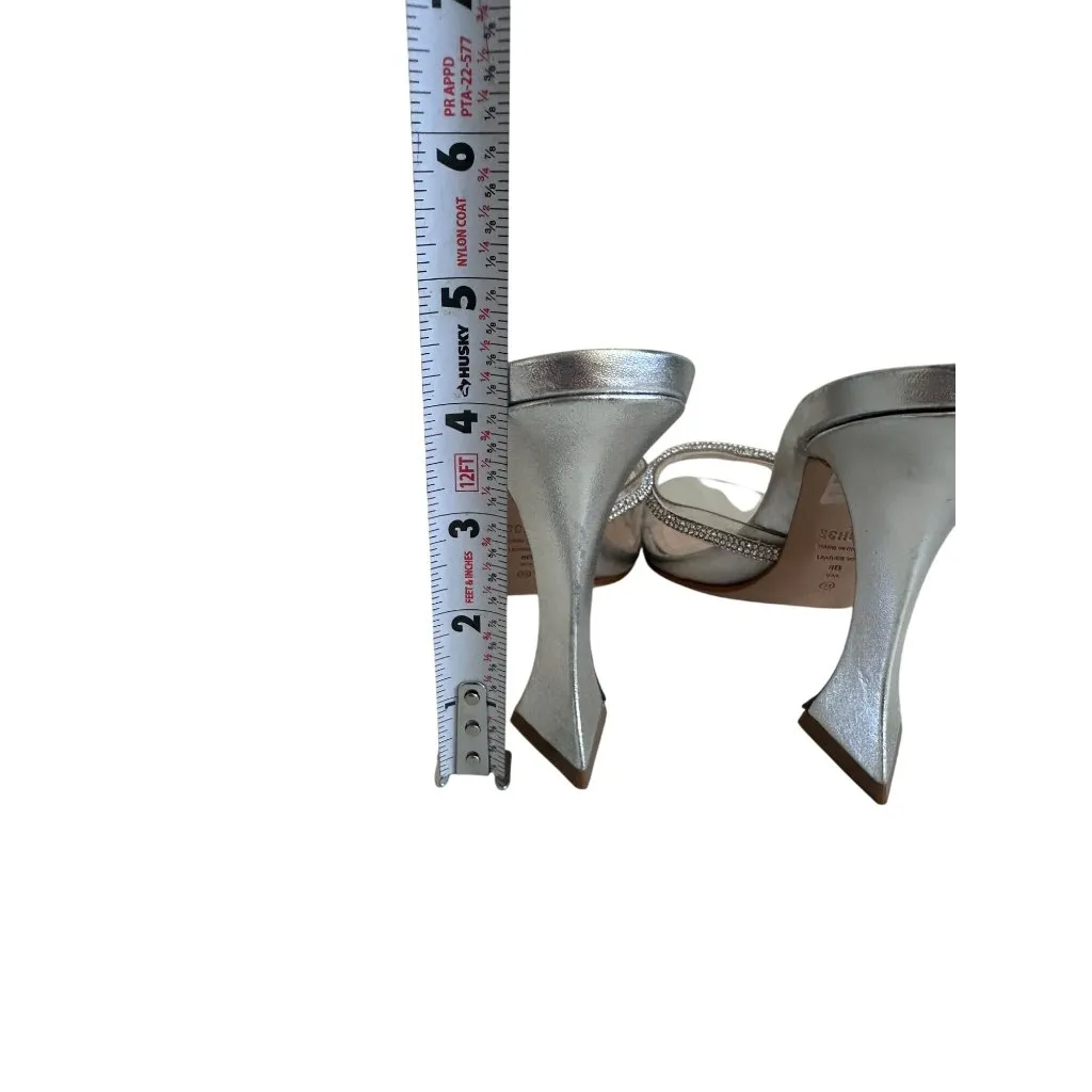 SCHUTZ  Silver Leather Rhinestone Sandals Heels SIze 8 - Image 11
