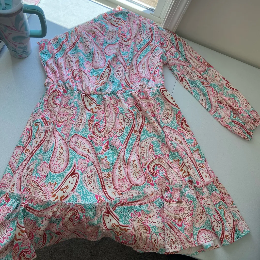 NWOT Women’s pink turquoise paisley‎ print one - Image 6