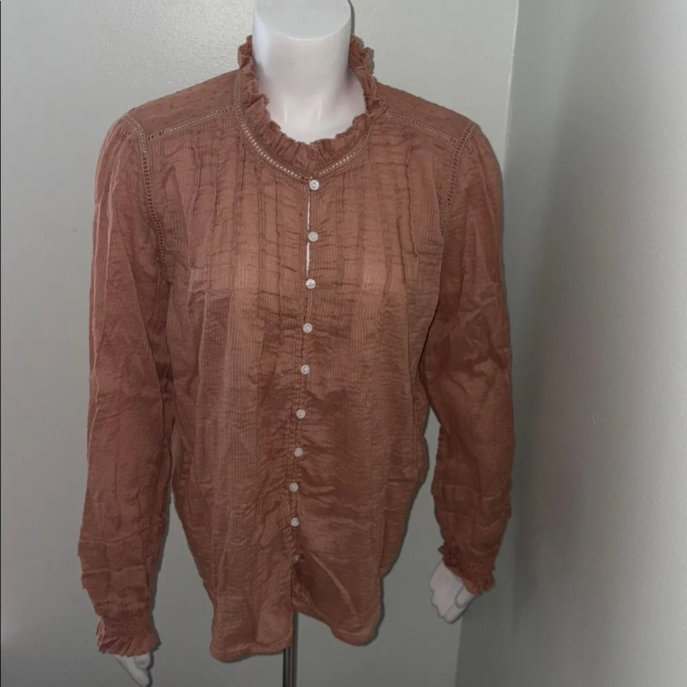 Quince Organic Textured Cotton Peasant Blouse Large - Image 3