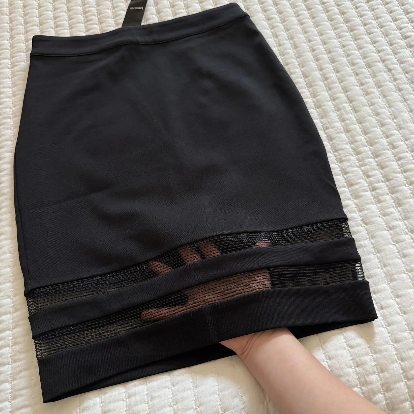 Bebe Double Mesh Insert Stripe Pencil Skirt Black NWT $69 Sz 6 - Image 6