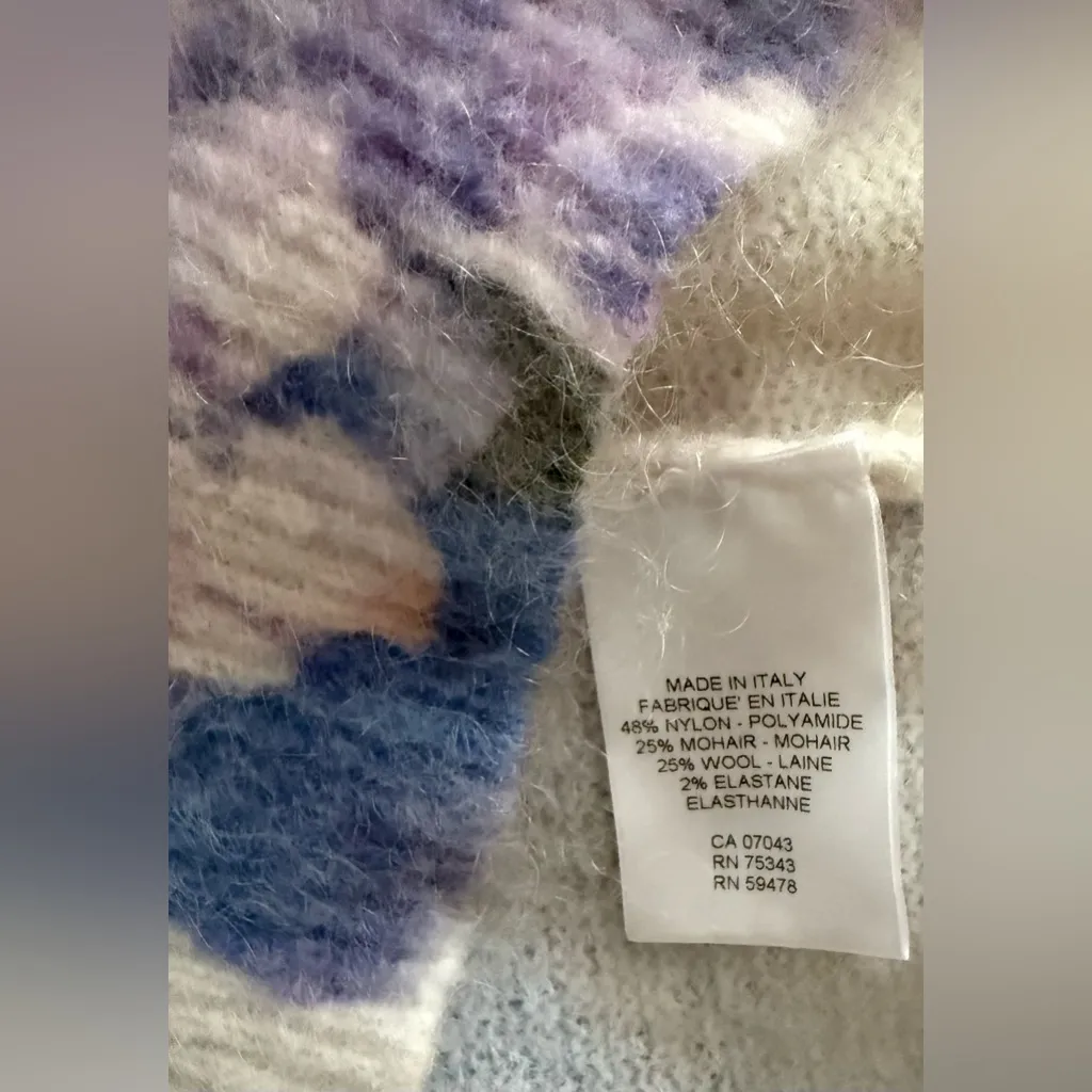 Bianco & Blu Italy Hydrangea Flower Sweater Mohair Wool Lightweight Cream Size M Purple Size M - Image 8