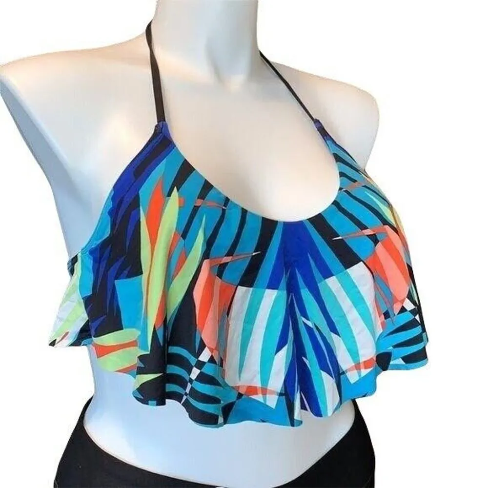 Apt 9 Womens Bikini Top Swimsuit Flutter Flounce Bright Tropical Print Large - Image 5