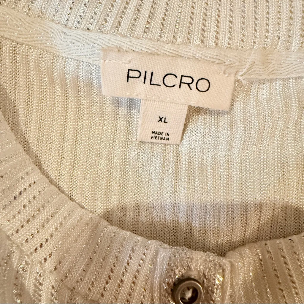 Anthropologie Pilcro Henley Top Women’s Size XL Silver‎ Textured Long Sleeve - Image 3