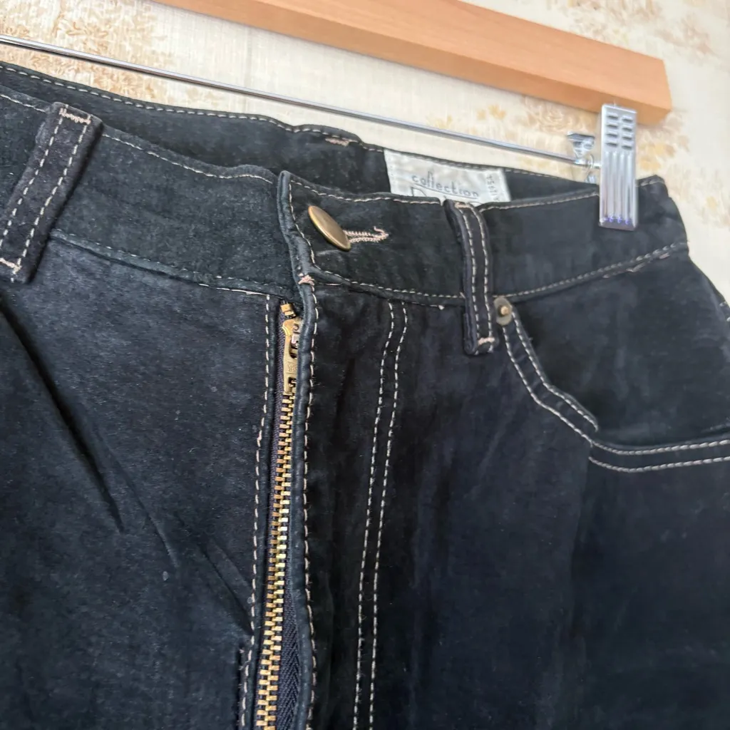 Vintage 90s Rio Collection black suede leather straight leg high rise pants Size 6 - Image 5