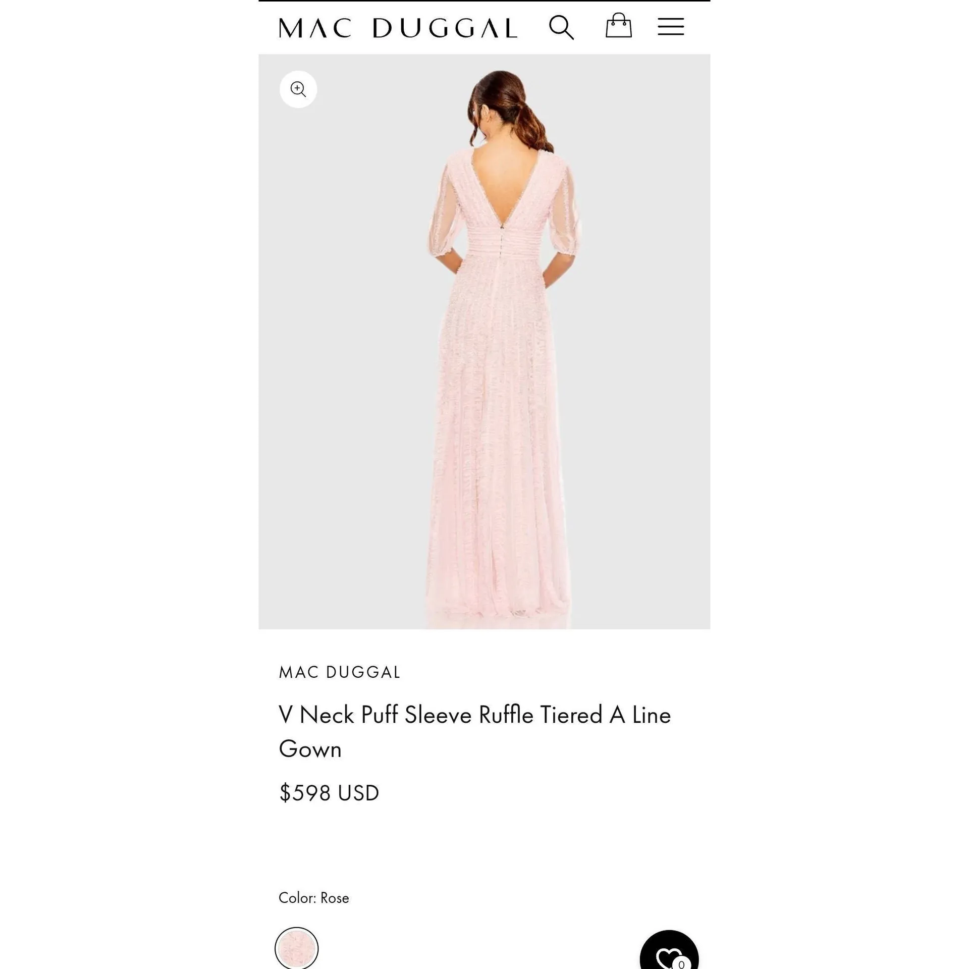 Mac Duggal  V Neck Puff Sleeve Ruffle Tiered A Line Gown Regular price$598 - Image 4